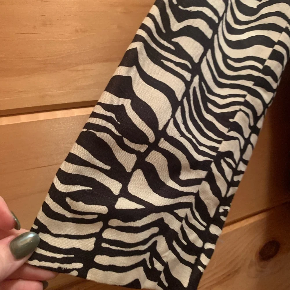 Calvin Klein Linen Black Cream Zebra Animal Print Lined Jacket NWOT Size 16W - Picture 3 of 10
